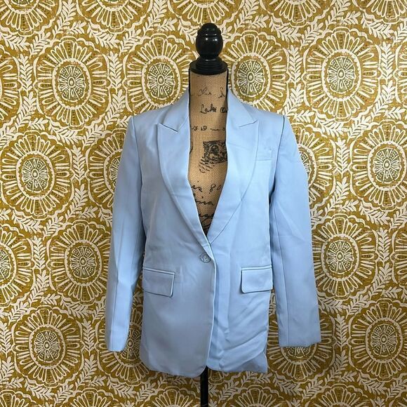 NWT Endless Rose One-Button Down Single-Breasted Boxy Blazer in Blue size XS - Picture 4 of 12